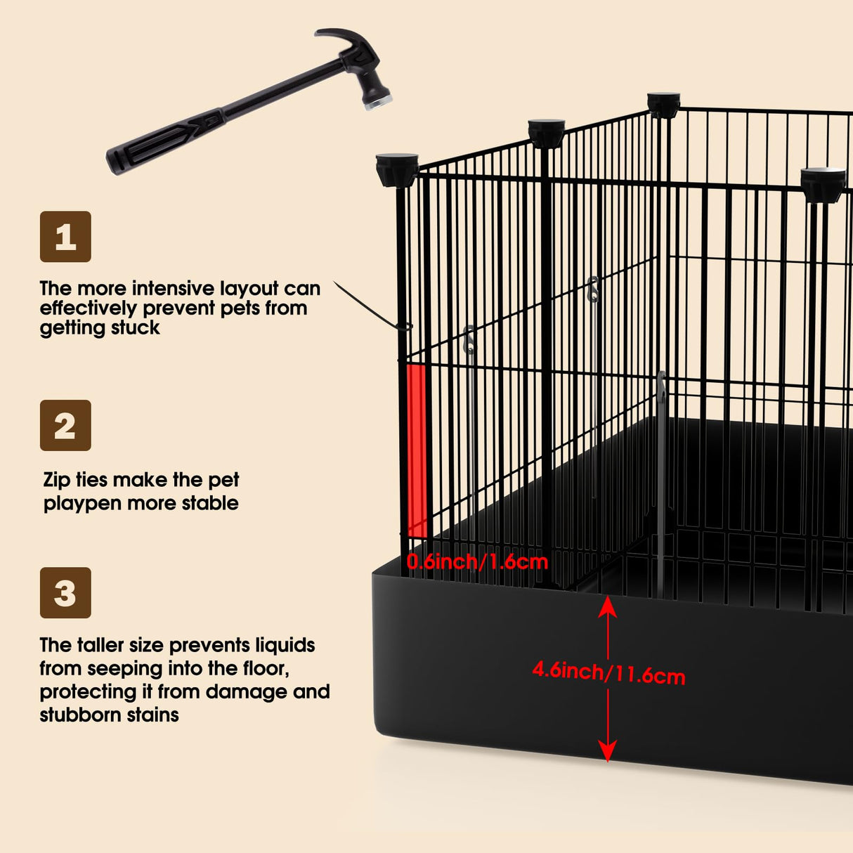 PAWING 12 Panels Small Animal Playpen with Waterproof Mat - Durable Metal Wire Yard Fence for Guinea Pigs, Kittens, Puppies, Hamsters, and Hedgehogs - Indoor & Outdoor Pet Cage