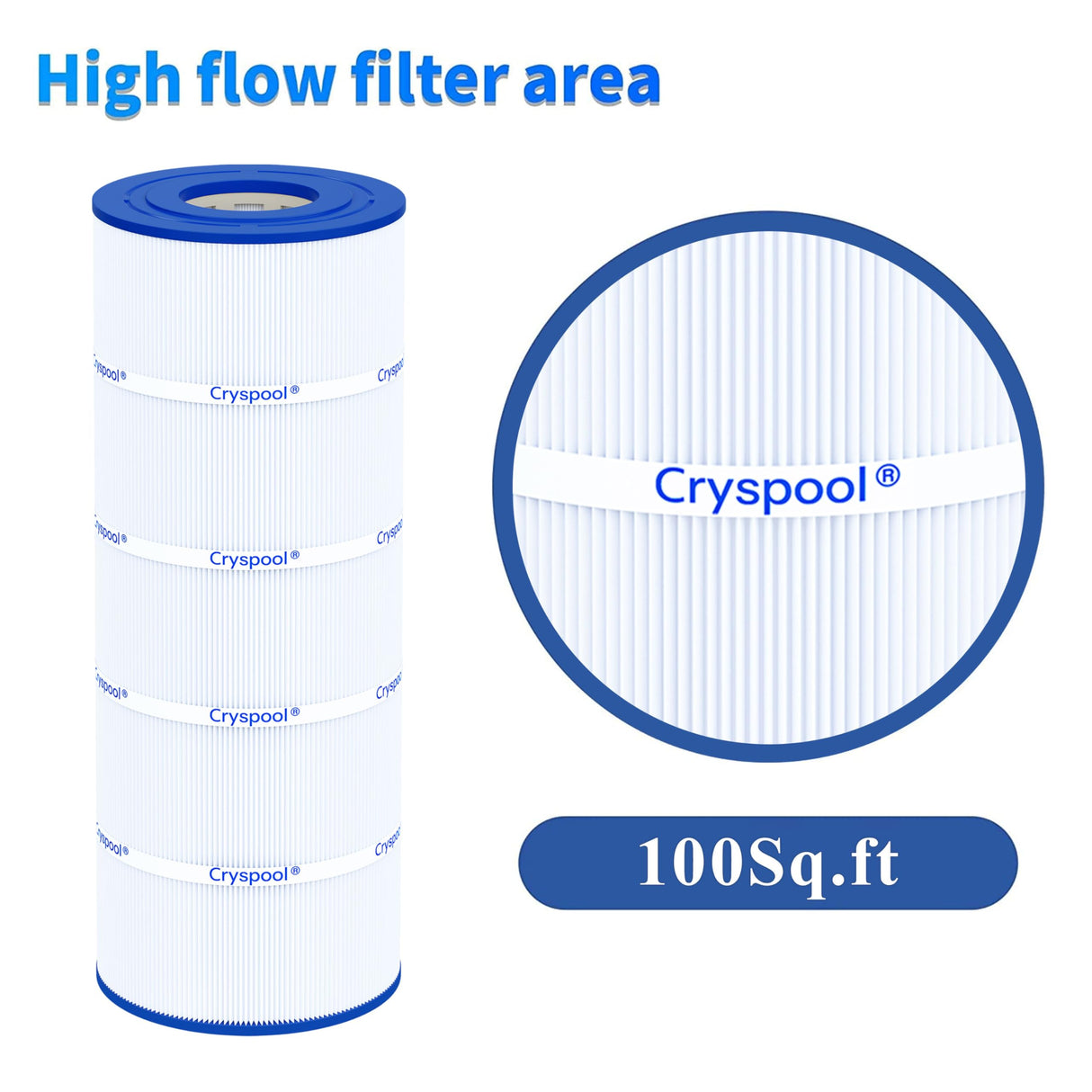 Cryspool® 08053 Filter Compatible with Jandy CS100, R0462200, PJANCS100, C-8410, FC-0821, 100 Sq. Ft Pool Filter Cartridge, 1 Pack