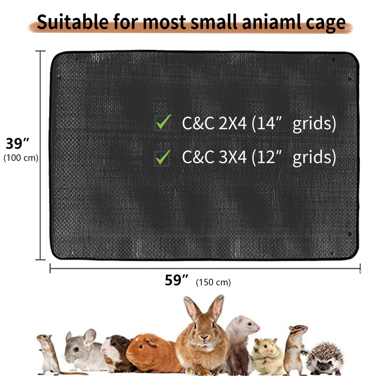 Oncpcare Waterproof Pet Playpen Mat 59"x39" (Black) – Washable and Reusable Cage Liner Tarp for Rabbit, Guinea Pig, Ferret, and Small Animal Habitat Protection