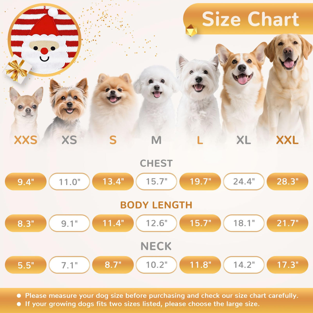 BAEJMJK Dog Christmas Sweater Striped Xmas Holiday Dog Clothes Warm Turtleneck Pet Puppy Outfits Costume Fall Winter Knit Pullover for Small Medium Large Dogs(Red Santa,XX-Large)