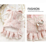 PalmPurr Fall Winter Small Dog Tweed Princess Dress White Pearl Design, Warm Fleece Dog Coat for Girls, Cute Puppy Clothes with Bow Flower, Luxury Chanel Style Pet Outfit for Cats & Dogs(White,L)