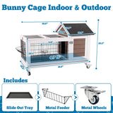 FunXplore Rabbit Hutch Indoor Outdoor Rabbit Cage Bunny Hutch with Casters, Urine Baffles Bottom Wire Floor Leakproof Tray Metal Feeder Openable Roof
