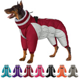 SUNFURA Full Body Dog Coat - Warm Fleece Jacket for Large Dogs, Turtleneck Winter Coats with Harness, Reflective Dog Snowsuit Windproof Puffer Jackets with Legs for Weimaraner, Burgundy XL