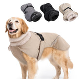 Dog Cold Weather Coats Pet Water-Resistant Jackets Snow Clothes Harness Suit Winter Gear (Beige, Medium)