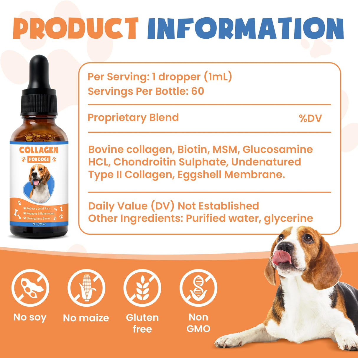 Collagen for Dogs,4.22oz (120ml) Liquid Collagen for Dogs,Enhances Joint Support,Flexibility,Cartilage and Mobility,Relieves Itching in Allergic,Liquid Drops Suitable for Cats and No Side Effects