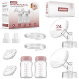 Pump Parts Compatible with Spectra S1/S2/9Plus Breastpump, Full Set Replacement Parts for Spectra Include 24mm Flange,Duckbill Valve,Backflow Protector,Tube,Bottle, Not Original S2/S1 Accessories