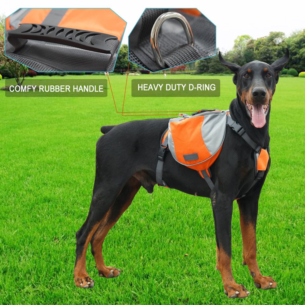 Lifeunion Adjustable Service Dog Supply Backpack Saddle Bag for Camping Hiking Training (Orange L)