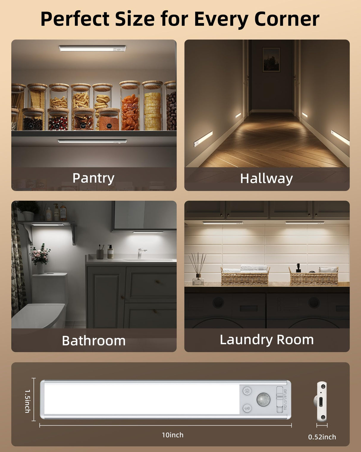 10inch Under Cabinet Lighting, 2500mAh Rechargeable Motion Sensor Lights Indoor with 3 Color Temps, 2 Pack Magnetic Closet Light, 80 LED Dimmable Under Counter Lights for Kitchen, Shelf, Stair