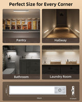 10inch Under Cabinet Lighting, 2500mAh Rechargeable Motion Sensor Lights Indoor with 3 Color Temps, 2 Pack Magnetic Closet Light, 80 LED Dimmable Under Counter Lights for Kitchen, Shelf, Stair