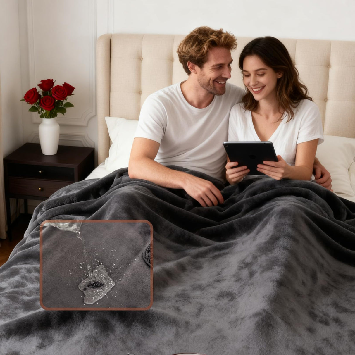 DouxDosy Waterproof Blanket (60"x80") for Couch, Sofa, Pets- Plush Water Proof Throw Blanket to Protect Furniture, Stain Resistant, Leak-Proof, Double-Sided, Reversible Flannel & Sherpa Fleece, Grey