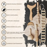 Enjoy Today 6 Pc Professional Solid Wood Therapy Massage Tools with Instruction Guide. Maderoterapia Kit with Lymphatic Drainage Massager, Cellulite Massager and Cupping Kit for Massage Therapy,