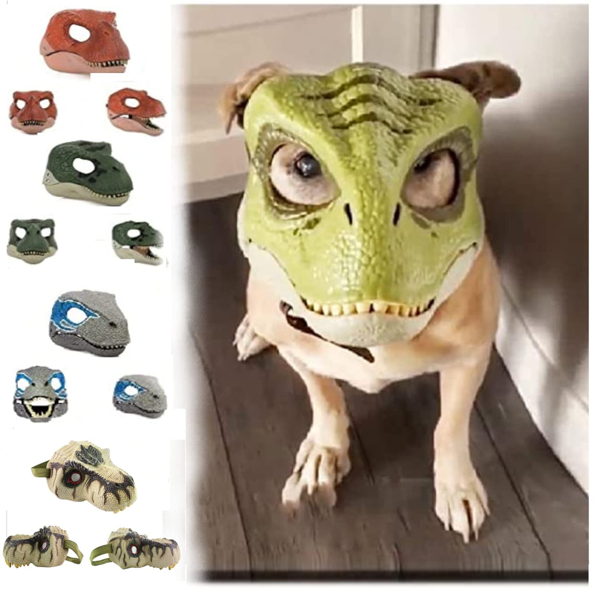 PIPI Dog Dinosaur Mask Headgear-Open Mouth Feeding-Tyrannosaurus Pet Full Face Mask Gala Funny Chin-Suitable for Large and Medium Dogs (A), 6.7x7.5x9.8 inches