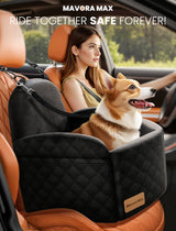 Mavora Max Dog Car Seat for Small/Medium Dogs, Elevated Dog Booster Seat Memory Foam Puppy Car Seat with Washable Cover, Travel Safety Pet Seat for Car with Storage Pockets Up to 35 lbs (Black)