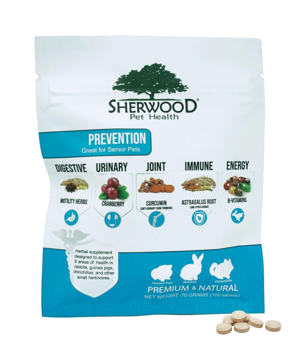 Prevention with Natural Motility Herbs by Sherwood Pet Health (100 Tablets - 70 Grams).