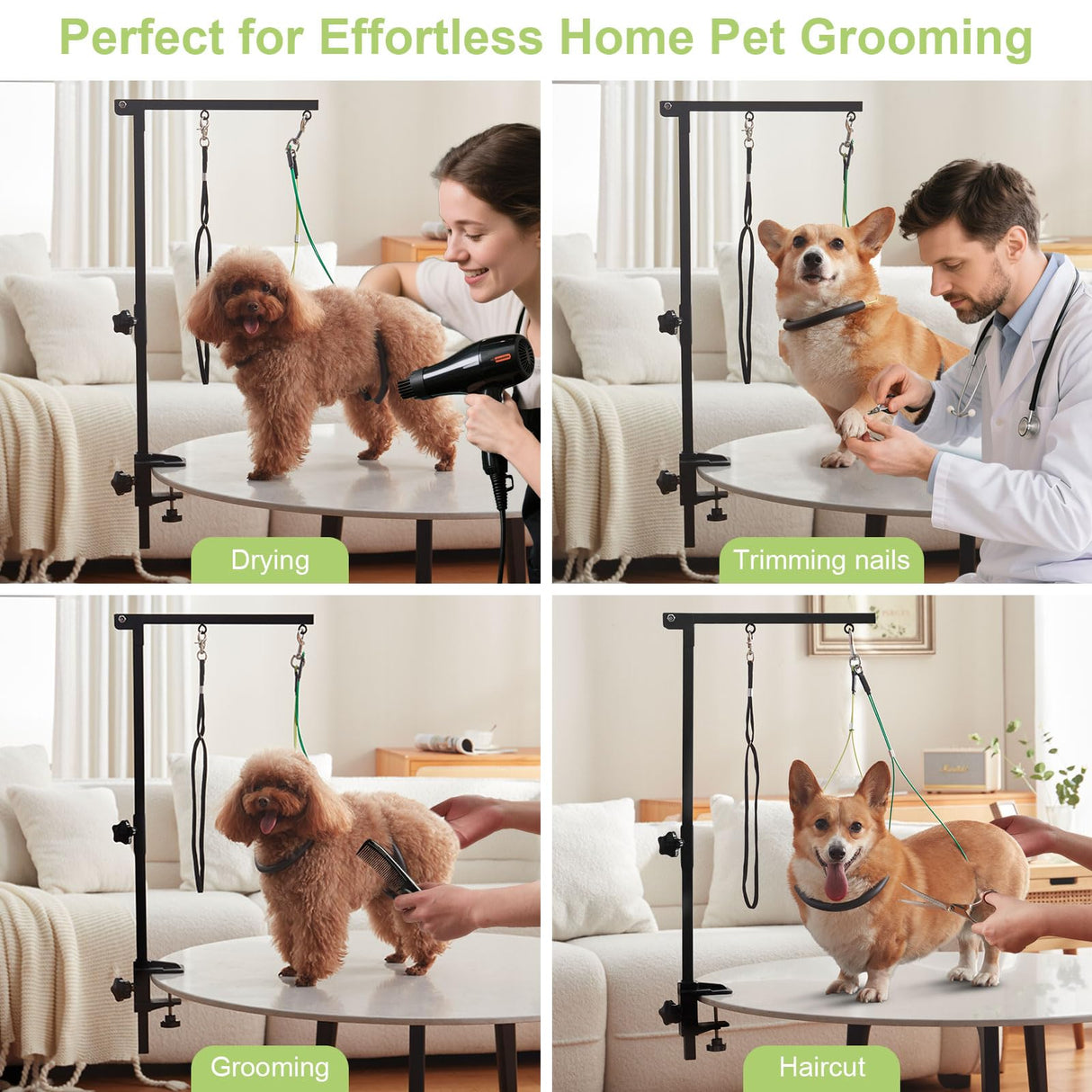 ZPVP Dog Grooming Arm with Hammock 35" Adjustable Dog Grooming Or Stand with Anti-Slip Metal Clamp No-Sit Haunch Holders for Small/Medium Pets Cat(Grooming Table Not Included)