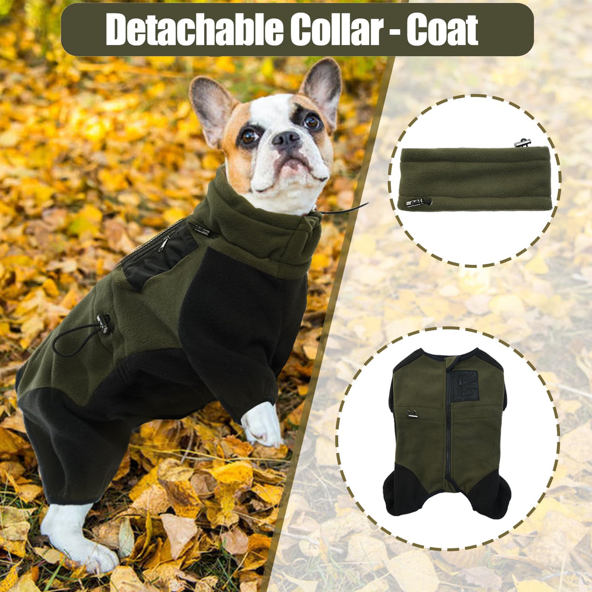 DENTRUN Dog Winter Coat, Warm Fleece Jacket, Turtleneck Dog Sweater, Cold Weather Outfit, Thermal Bodysuit, Soft Jumpsuit