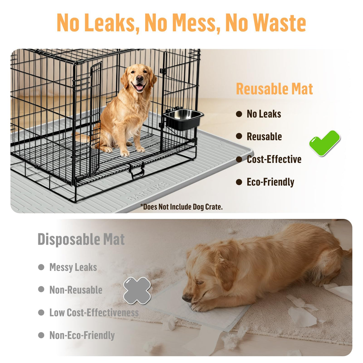 Bartuke Silicone Dog Crate Mat, 27" x 27" Crate Liner for Dog Cages, Kennel Mat with Raised Edge, Washable, Waterproof, Leakproof, Protect Floors