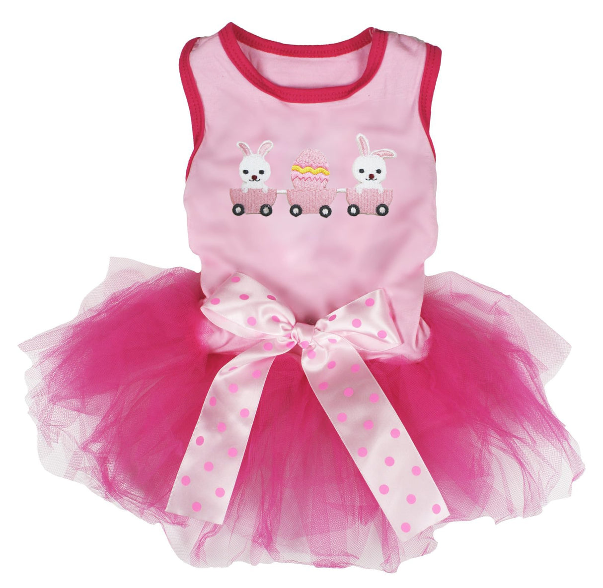 Petitebella Bunny Egg Train Puppy Dog Dress (Pink/Hot Pink, X-Small)
