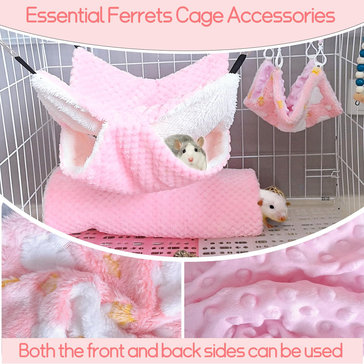 Hamiledyi Ferret Hammock 5 Pack Sugar Glider Climbing Ropes Toys Rat Hanging Tunnel Hammock Swing Squirrel Hideout Bed Cage Accessories for Mouse Hamster Chinchilla Small Animals