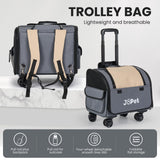 JoPet Pet Bag Carrier with Wheels, Pet Backpack with Wheels, Small Dog Carrier, cat Carrier, Detachable Wheels, Travel Bag, Pet Trolley, Soft Sided Carrier with Wheels, Foldable Carrier (Oat Grey)