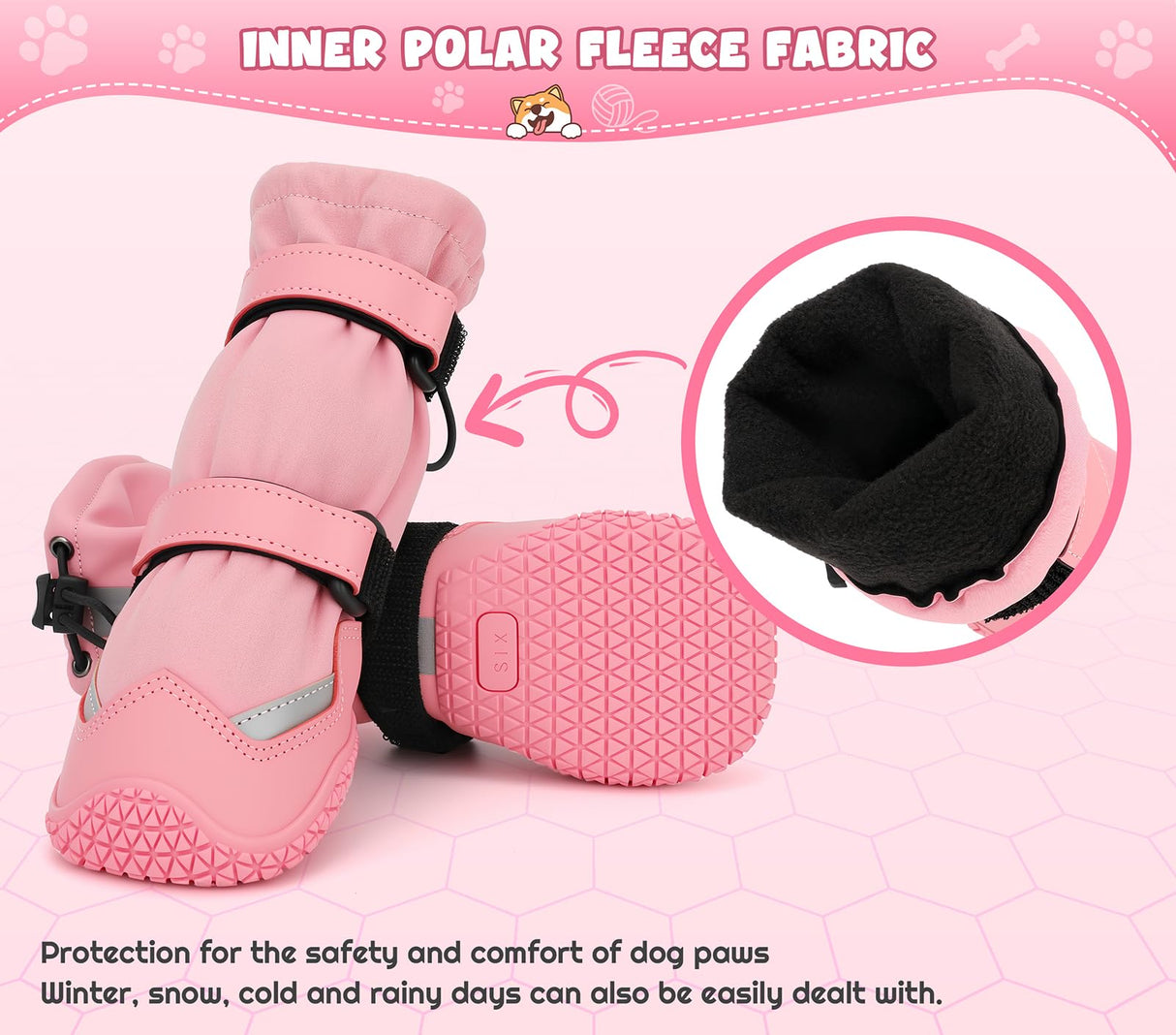 Dog Shoes, Waterproof Dog Boots & Paw Protectors, Breathable Dog Booties with Anti Slip Sole for Winter Snowy Day, Rainy Weather Indoor and Outdoor (Size 8, Pink)