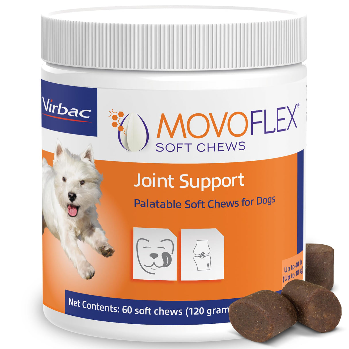 MOVOFLEX Soft Chews Hip and Joint Support Supplement for Small Dogs 60 Count by Virbac
