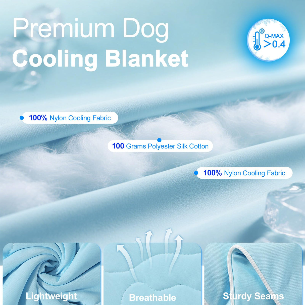 Tivray Premium Cooling Dog Blanket, Q-MAX>0.4 Cooling Blanket for Dogs, Washable Lightweight Summer Quilt for Pets and Humans, Self Cool Quilt for Cats, Cool Throw for Hot Sleepers, 25"×35", M, Blue