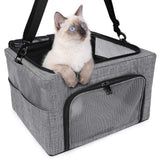 Beelike Dog Cat Car Seat, Collapsible Cat Puppy Car Carrier with Metal Frame, Travel Bag for Small Medium Pet up to 15 lbs