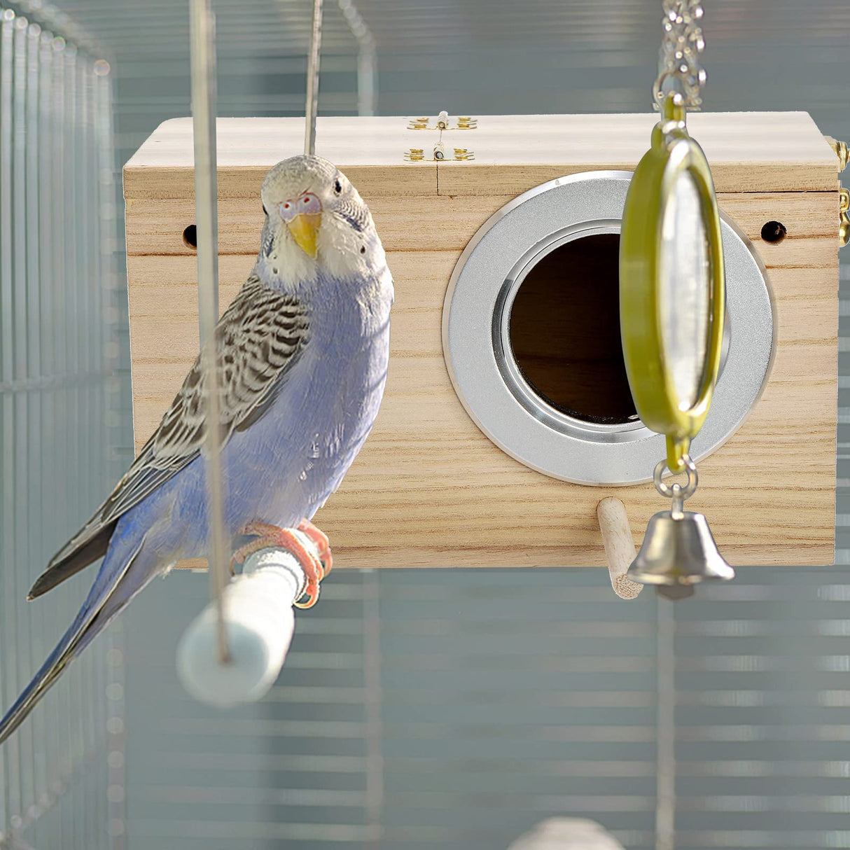 Hiceeden 2 Pack Parakeet Nest Box, Natural Wood Bird Nesting Box, Small Bird House Breeding Box for Budgie Lovebirds, Cockatiel, Parrots Mating, Aviary, 7.7×4.7×4.7 Inches