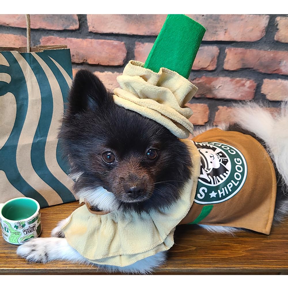 Latte Specialty Dog Costume - Coffee Shop Dog Cosplay Halloween Costumes, Puppy Christmas Party Attire for Medium Small Dogs Cats Pet Outfit Apparel Birthday Party Photo Props Dress up Accessories