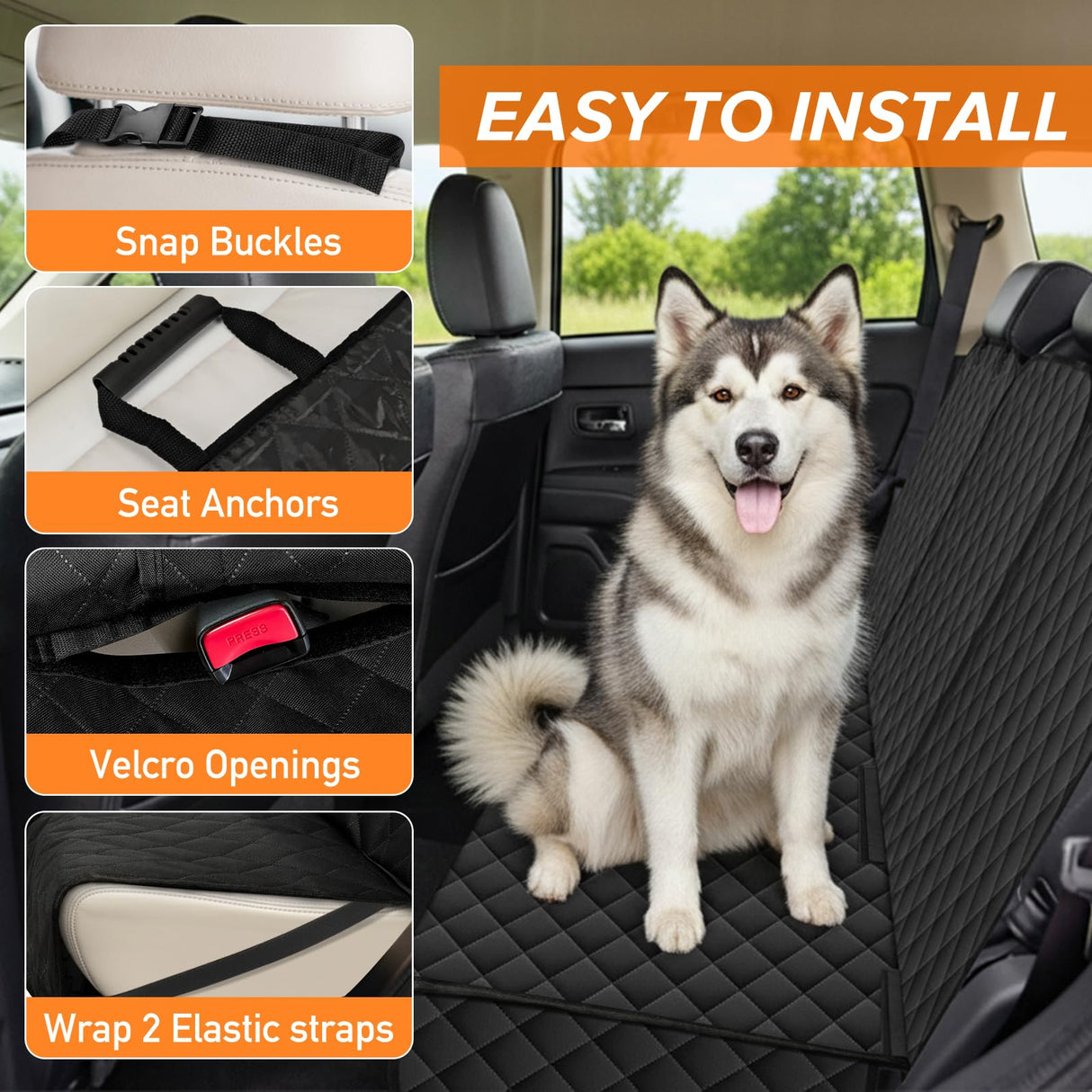 Dog Car Seat Cover for Back Seat - Waterproof, Non-Slip, Pet Bench Seat Covers, with 60/40 Split Bench Fit, Universal Size for Sedans, Trucks & SUVs, Machine Washable, Non-Stick Fur & Durable, M-Black
