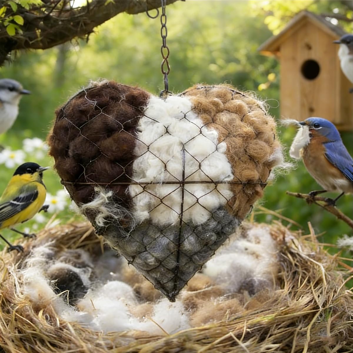 Handmade Alpaca Fiber Bird Nesting Heart(1PC) -2026 Outdoor Bird Nest Material Holder & Winter Tree Shelter, Hummingbird House & Garden Art Decoration, for Bird Lovers