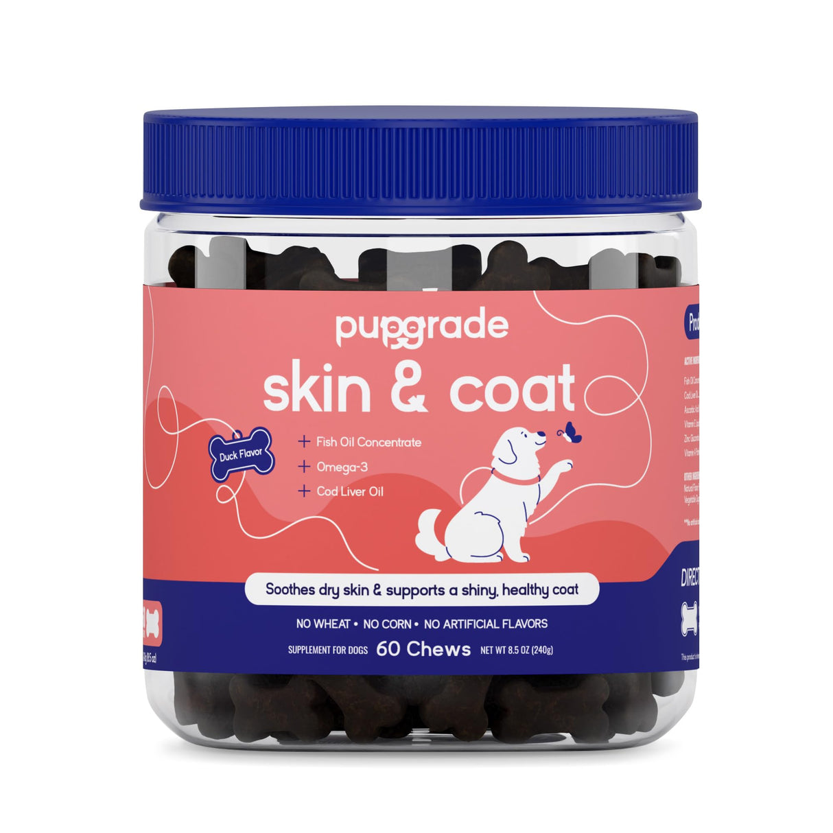 PupGrade Skin & Coat Soft Chew Supplement for Dogs – Supports Healthy Skin, Coat, and Immune Function - Rich in Natural Fish Oil, Omega Fatty Acids, and Vitamins – 60 Soft Chews