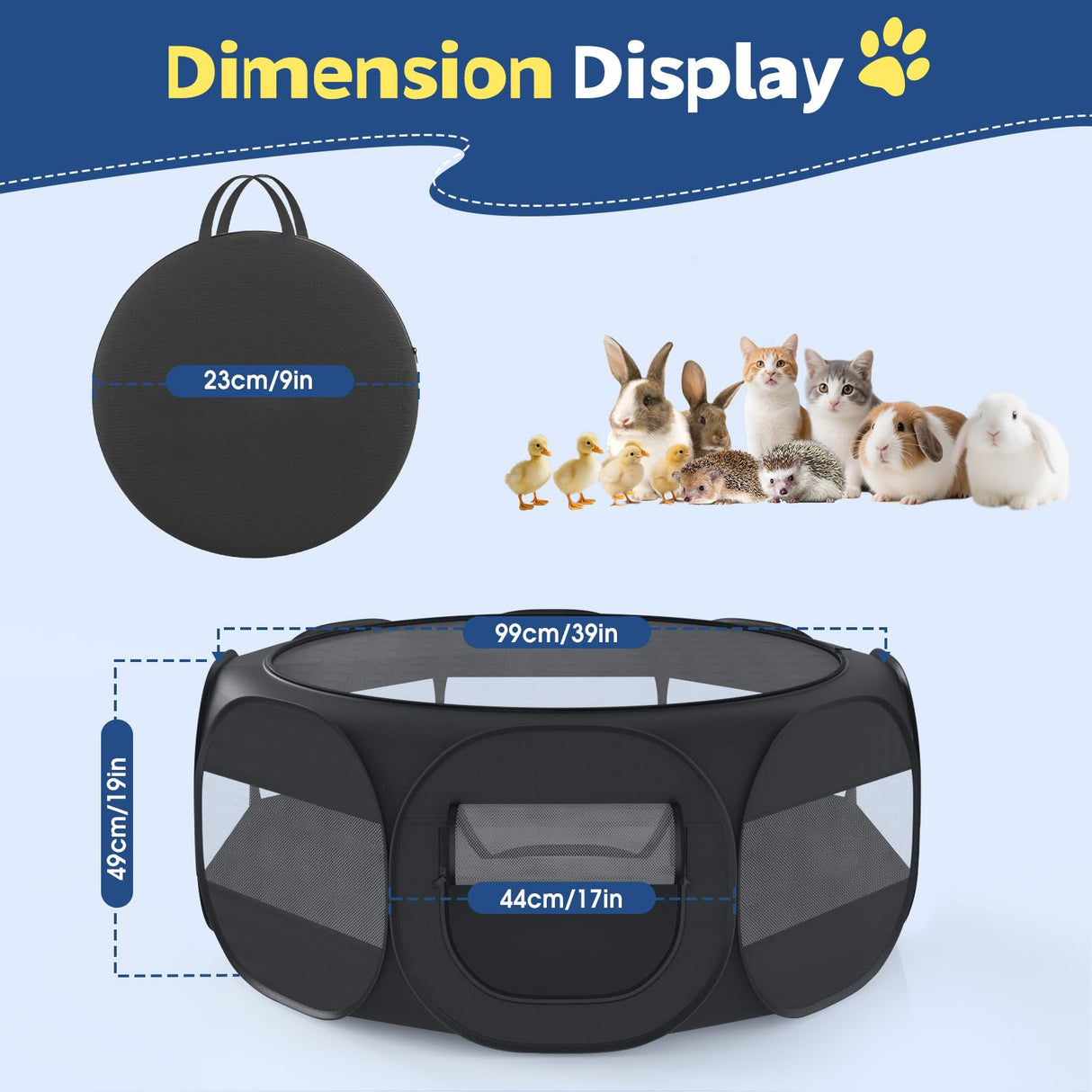 VavoPaw Small Animal Playpen, Chicken Brooder Box with Cover Top, Portable Outdoor Exercise Pet Cage Tent, Waterproof Breathable Pet playpen Indoor for Chick Ktiien Bunny Hamster Guinea Pig, Black