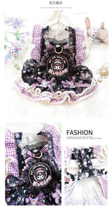 Dog Princess Dresses Kuromi for Small Dogs Lolita Clothes Goth Lace Costume Pet Girl Cute Coat Outfits Fall Costumes (L,Black)