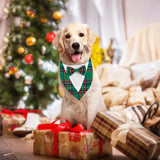 HDGDT Adjustable Green Plaid Christmas Dog Tuxedo Bandana with Bow Tie - Holiday Pet Outfit Costume for Dogs XS to XL