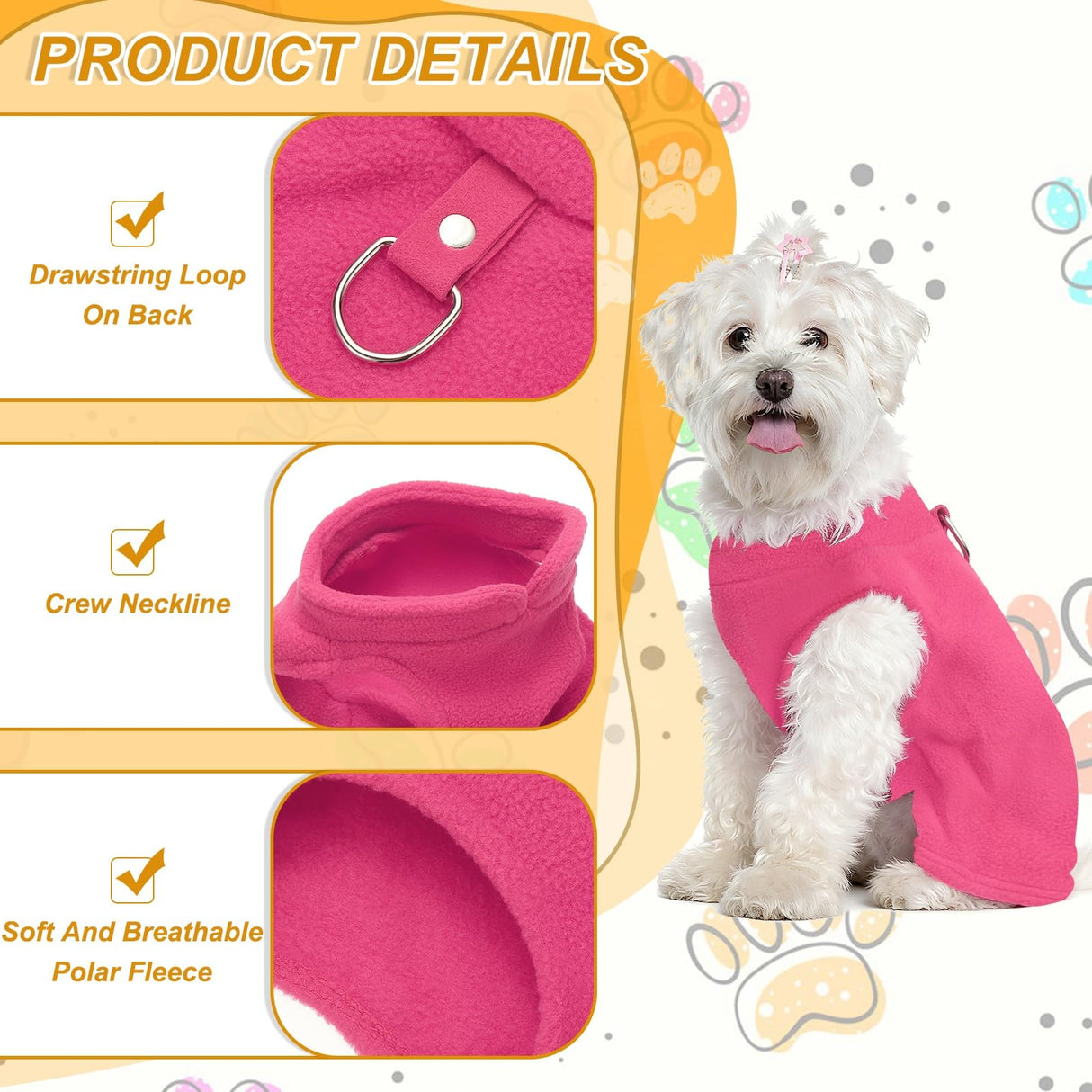 PETAXCELL Dogs Fleece Vest Sweater, Stretch Fleece Dog Coat with Leash Ring Winter Warm Pet Thick Clothes Soft (M, Solid, Rose Red/Purple, 2Pack), for Chihuahua/Bichon/Puppies/Kitten