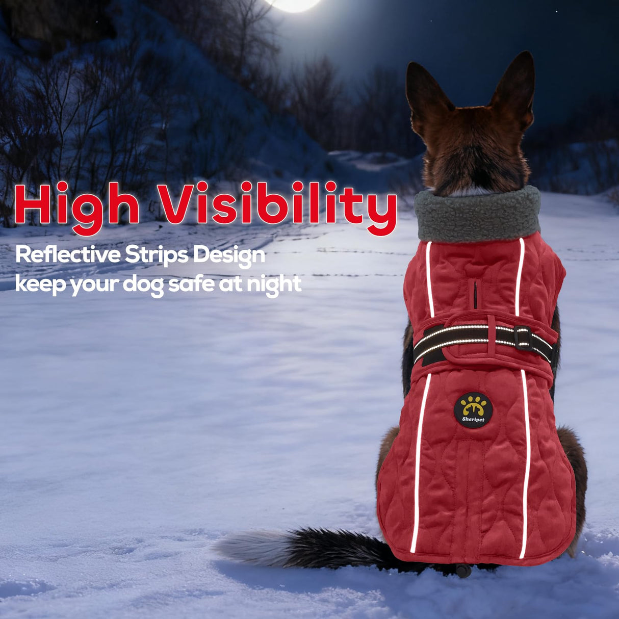 Sheripet Dog Coat Winter, Waterproof Quilted Dog Jacket for Cold Weather, Reflective Adjustable Puppy Winter Coat, Warm Turtle-Neck Pet Fleece Snow Jacket for XX-Large Dogs, NewRed XXL