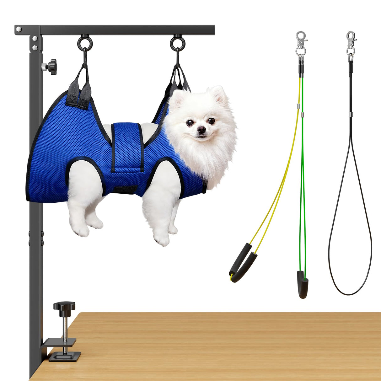 Foldable Dog Grooming Table Arm – Adjustable 28"-41" Clamp Arm with Hammock, No-Sit Holder for Small Dogs – Grooming Table for Dogs at Home or Salon