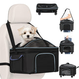 4-in-1 Cat Car Seat and Cat Carrier with Removable Wheels Booster Car Seats for Small Dogs Cats Comes with Shoulder Strap Clip-On Safety Leash and Thickened Pads, Pet Travel Carrier Bed up to 15lbs