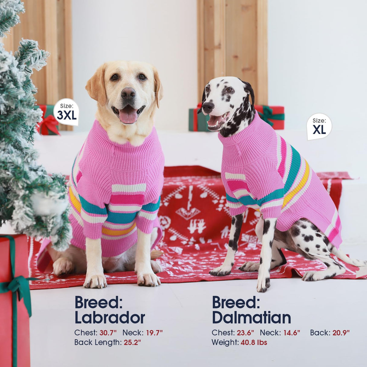 IECOii XXL Dog Sweaters - Turtleneck Pullover for Extra Large Dogs, Pink, XXL