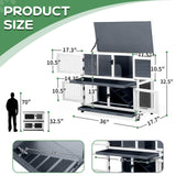 2 Story Solid Wood Rabbit/Bunny Hutch with 2 Large Main Rooms, Indoor Outdoor Rabbit House Guinea Pig Cage Pet House for Small Animals with Ventilation Door Removable Tray Waterproof Roof (Grey)
