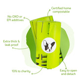 100% Certified Home Compostable Dog Poop Bags - 10% to Charity - ASTM D6400 & EN 13432 Compliant - 240 x Plant Based Compostable Poop Bags (16 Rolls)