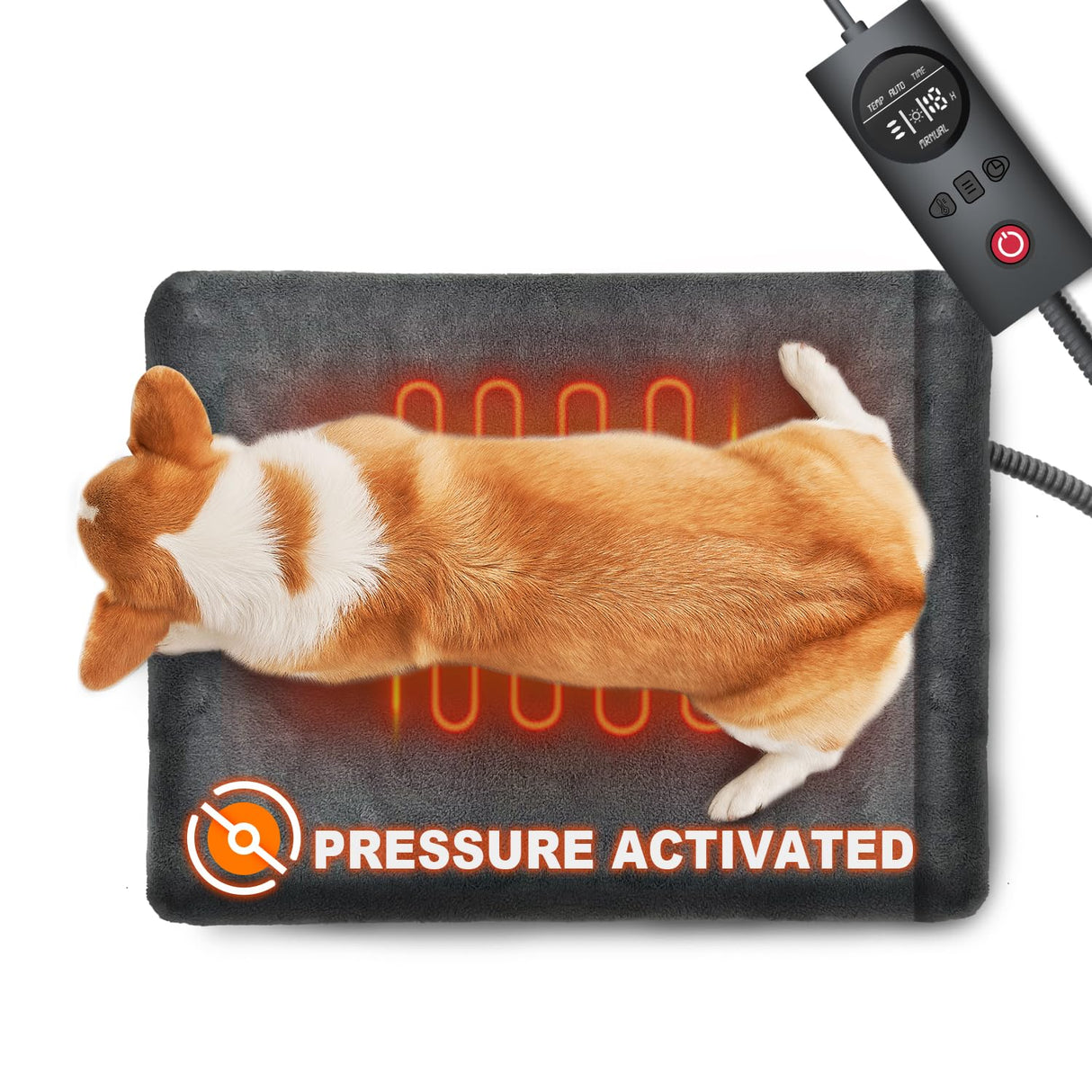 uncn Dog Cat Heating Pad Pressure Activated 18 X 22 Pet Heat Pack Automatic Electric Heated Bed Mat for Indoor Warming Pad Chew Resistant Cord, Adjustable Temperature Waterproof Washable