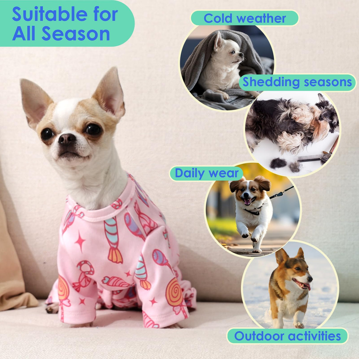 MIGOHI XXS Dog Pajamas,Soft Small Dog Fleece Sweater,Cute 4-Legged Pajamas for Small Dogs,Puppy Full Body Pjs with Long Sleeve for Cold Weather,Doggy Winter Jumpsuit Clothes for Boy & Girl,Pink,XXS