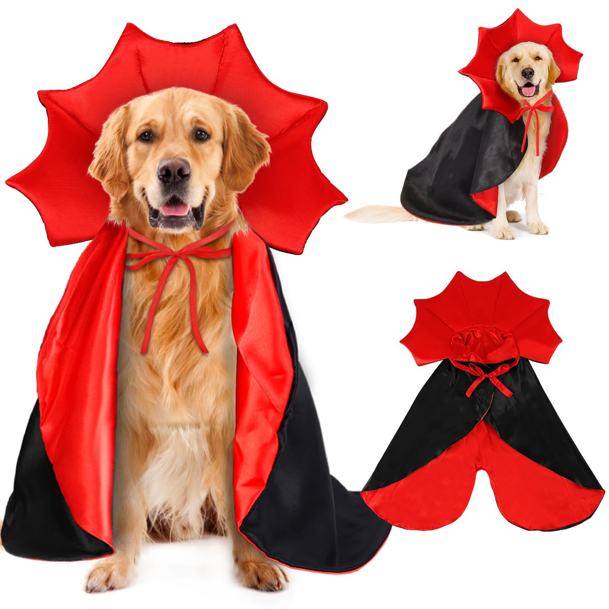 Halloween Large Dog Vampire Cloak Devil Cape Cosplay Apparel Party Costume - Red & Black Classic Pet Cape - Adjustable Neck & Chest Sizes - Medium & Large Dogs