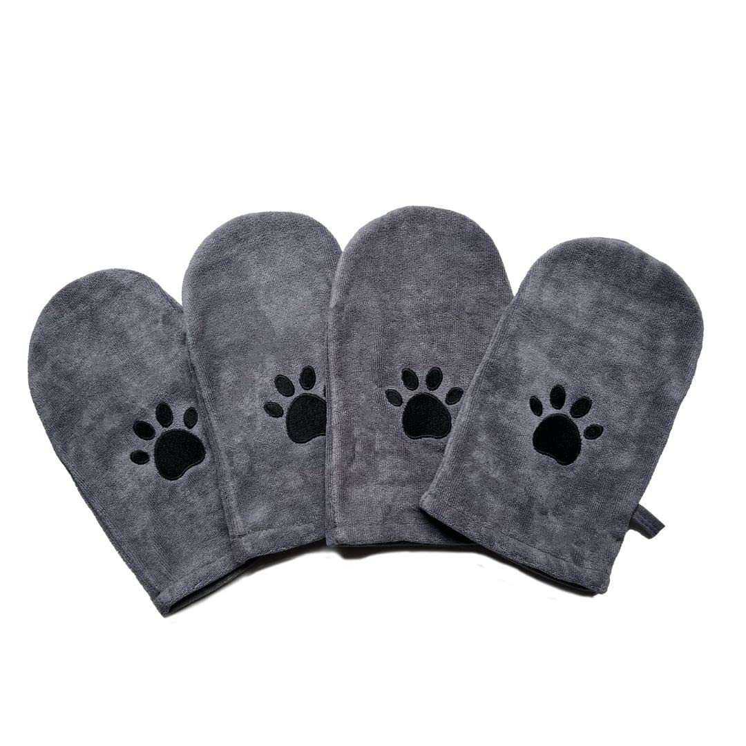 Penny & Niko Microfiber Pet Towel Mitts - Paw Cleaning and Drying Mitts/Gloves for Dogs and Cats (Gray, Standard - 4 Pack)