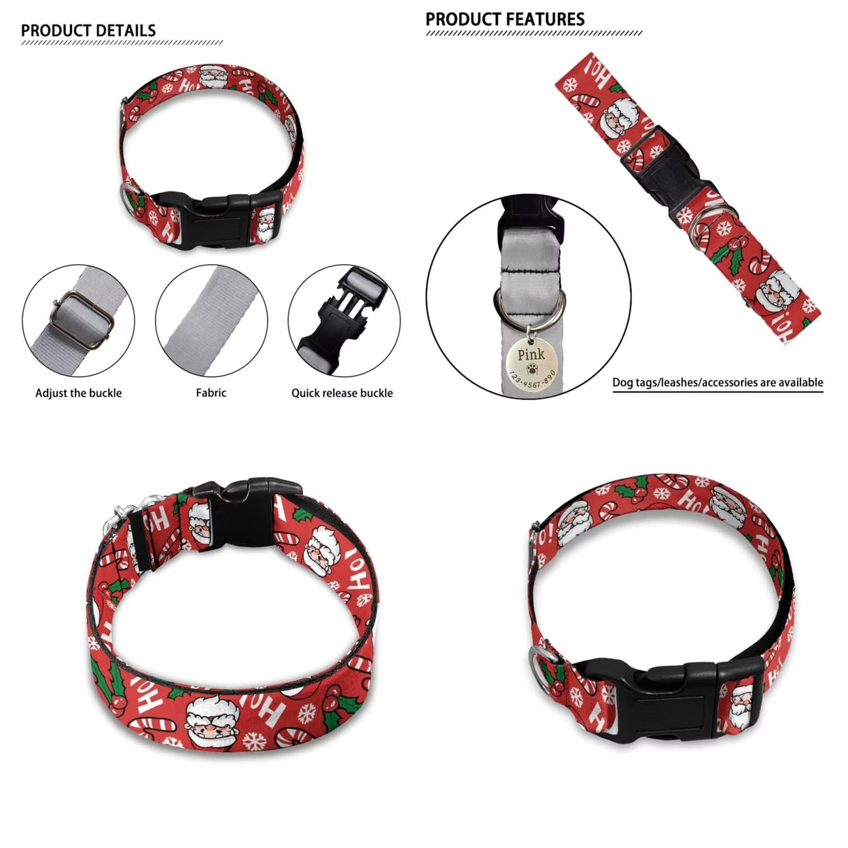 KEIAHUAN Red Bandana Dog Collar Set with Quick Release Buckle Cat Scarf Washable Triangle Pet Kerchief Cute Triangle Bib Xmas Costume Accessories for Small to Large Dogs, Christmas Santa Claus
