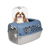 24" Pet Kennel Carrier for Small Dogs & Cats, Portable Travel & Home Use Two-Door (Top/Front Loading) Plastic Crate for 15-25 lbs Pets, Durable Blue