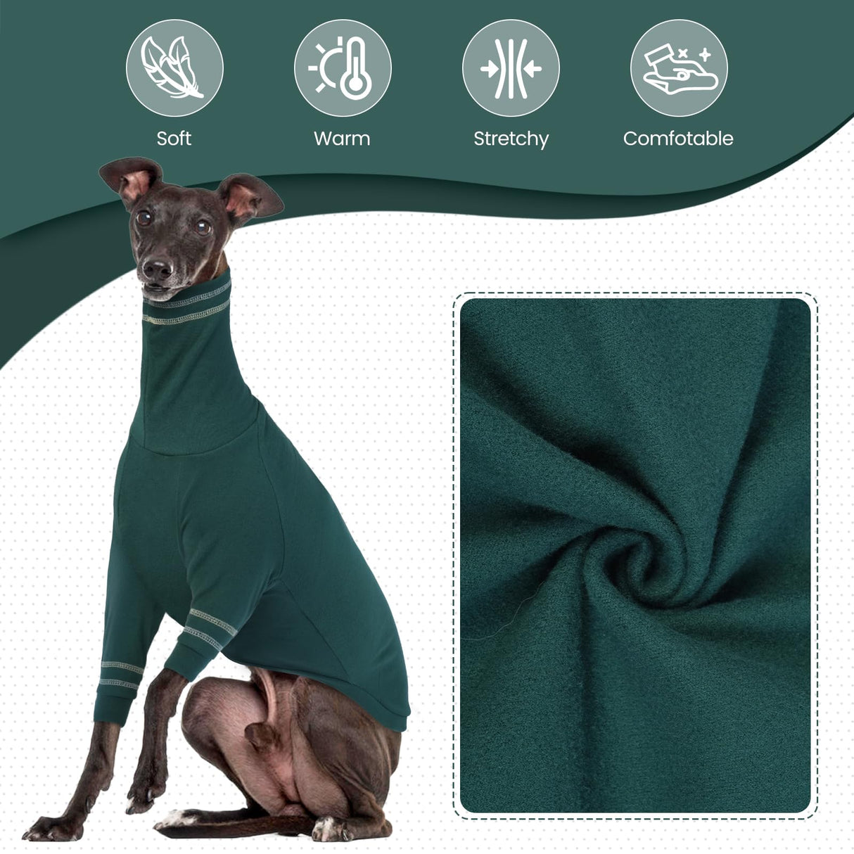 OUOBOB Greyhound Dog Sweater, Italian Greyhound Coat for Large Dogs, Whippet Pullover Turtleneck Stretchy Knit Sweatshirt, Greyhound Thermal Clothes Pajamas Sighthounds Jumpsuit for Cold Weather XXL